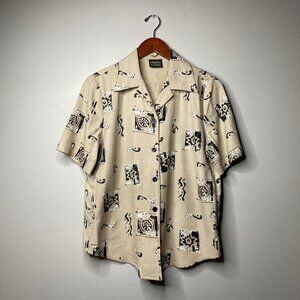 90s vintage cream and black short sleeve button up shirt about a size large